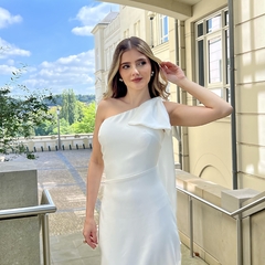 Vestido Justo Midi Off-White com Laço - Valentina - loja online