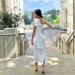 Vestido Justo Midi Off-White com Laço - Valentina - comprar online