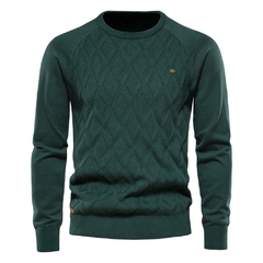 Suéter de malha Argyle básico masculino, monocromático, gola em O - dkgmodapremium.com.br