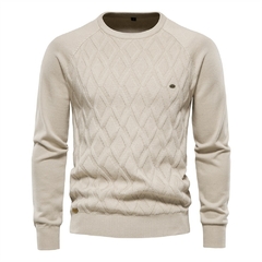 Imagem do Suéter de malha Argyle básico masculino, monocromático, gola em O