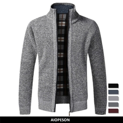 Jaqueta masculina slim fit com gola alta, algodão sólido, grosso, que