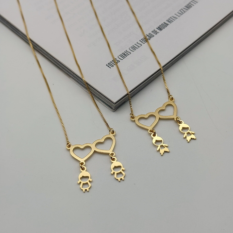 Colar Pingente Coração com dois Filhos - comprar online