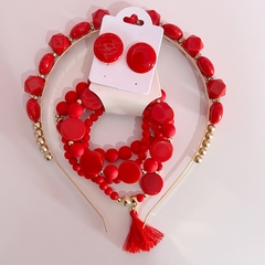 kit 1 mix pulseiras, 1 botão maior, 1 tiara Luxo - Império Pink