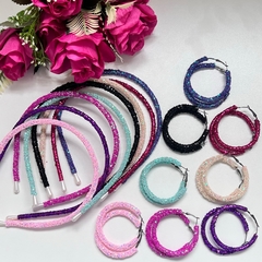 Kit 1 tiara + 1 brinco argola gliter - comprar online
