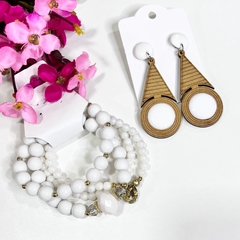 Kit 1 mix pulseiras miçangas + 1 brinco MDF - loja online