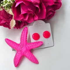5 KITS - 1 presilha estrela do mar + 1 brinco 1cm - Império Pink