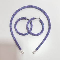 Kit 1 tiara + 1 brinco argola gliter - Império Pink