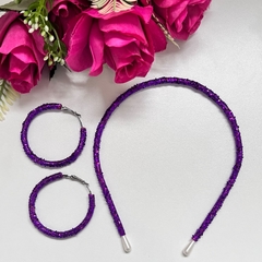 8 KITS - 1 tiara gliter + 1 brinco argola gliter - Império Pink