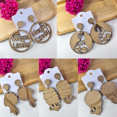 Kit brincos madeira mdf afro feminino sortidos - comprar online