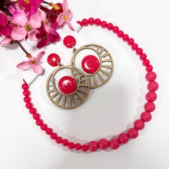 KIT - 1 Colar Bola resina + 1 Brinco MDF sortidos - Império Pink