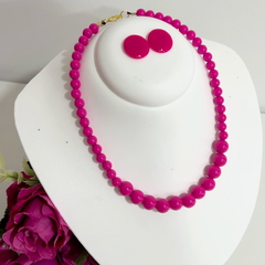 KIT - 1 colar Bola + 1 brinco botão 2cm sortidos