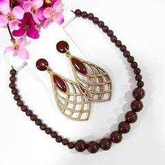 KIT - 1 Colar Bola resina + 1 Brinco MDF sortidos