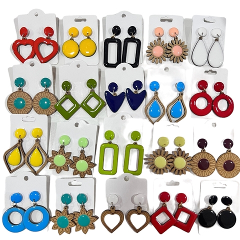 Kit 10 pares Brincos Mdf médio com resina sortidos