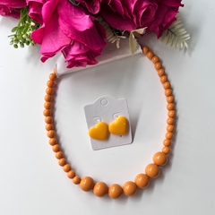 5 KITS - 1 colar bola + 1 brinco coração resina - loja online