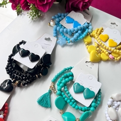 Kit 1 mix pulseiras micangas + 1 brinco coração - comprar online