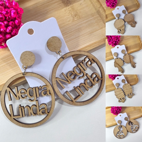 Kit brincos madeira mdf afro feminino sortidos