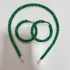 Kit 1 tiara + 1 brinco argola gliter