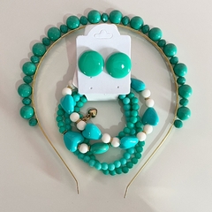 kit 1 mix pulseiras, 1 botão maior, 1 tiara Luxo - Império Pink