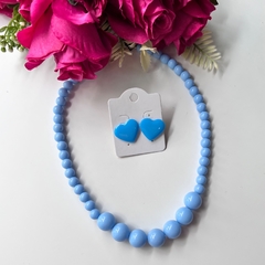 Imagem do Kit 1 colar bola + 1 brinco coração resina 2cm