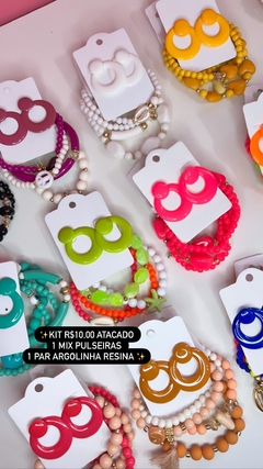 5 Kits 1 mix pulseira + 1 brinco argolinha sortido