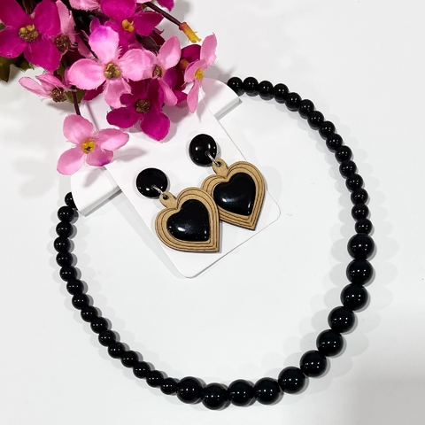 KIT - 1 Colar Bola resina + 1 Brinco MDF sortidos