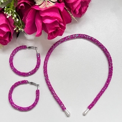 8 KITS - 1 tiara gliter + 1 brinco argola gliter na internet