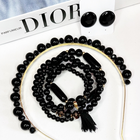 kit 1 mix pulseiras, 1 botão maior, 1 tiara Luxo