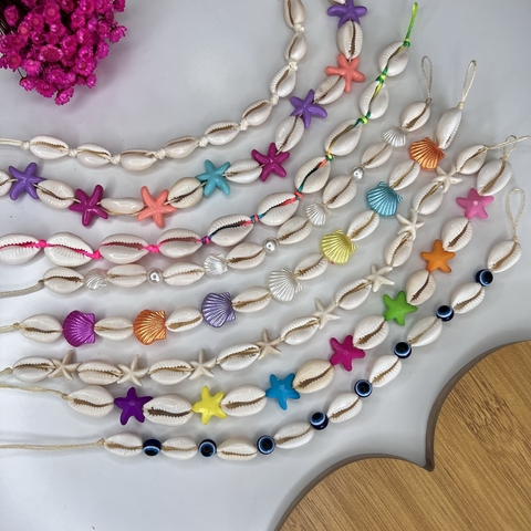 Kit com 8 choker de buzios moda praia modelos sortidos