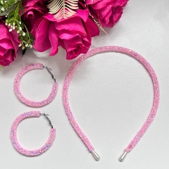 8 KITS - 1 tiara gliter + 1 brinco argola gliter - comprar online