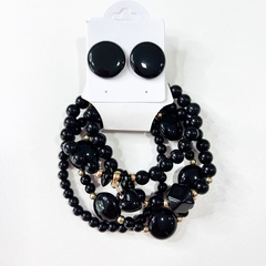 Kit 1 Mix pulseiras miçangas + 1 botão resina 2cm - Império Pink