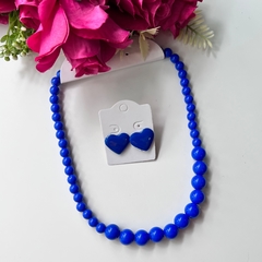 5 KITS - 1 colar bola + 1 brinco coração resina