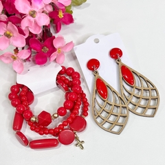 Kit 1 mix pulseiras miçangas + 1 brinco MDF