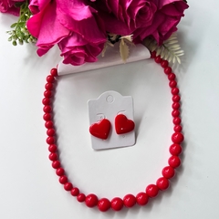 Kit 1 colar bola + 1 brinco coração resina 2cm na internet