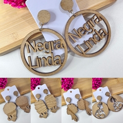 Kit brincos madeira mdf afro feminino sortidos na internet