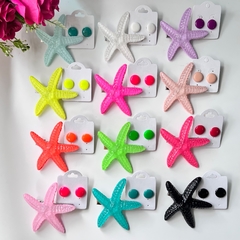 5 KITS - 1 presilha estrela do mar + 1 brinco 1cm
