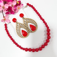 KIT - 1 Colar Bola resina + 1 Brinco MDF sortidos - Império Pink