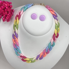 8 KITS - 1 Colar elo corrente e 1 brinco botão resina 1cm - comprar online