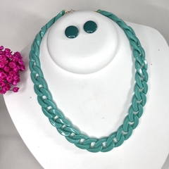 8 KITS - 1 Colar elo corrente e 1 brinco botão resina 1cm - comprar online