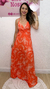 Vestido longo Diana em viscolinho - Laranja estampado - comprar online