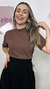 T shirt algodão com golinha - Marrom - Closet Nosso Jeito