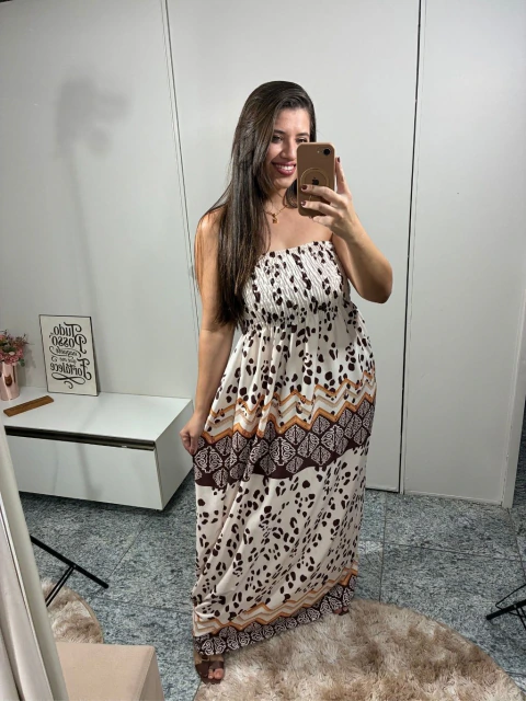 Vestido Longo 2 Formas de Usar - Branco Estampado