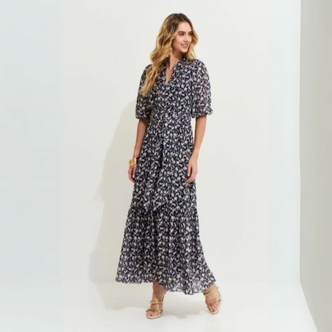 Vestido estampado faixa Lena