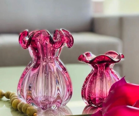 VASO TROUXINHA LIZ VIDRO MURANO ROSA PINK 13X17CM - comprar online