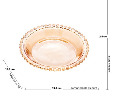PRATO DE PÃO CRISTAL DE CHUMBO PEARL AMBAR 14cm