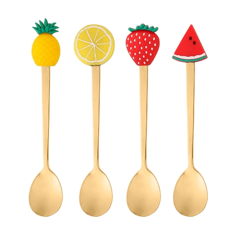 CJ 4 COLHERES ACO INOX CHA FRUIT DOURADO - comprar online