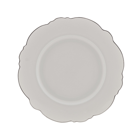 CJ 2 PRATOS RASOS MALDIVAS BRANCO FIO PRATA 28cm