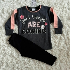 Imagem do Conjunto calça legging e moletom com felpo - Good things are coming