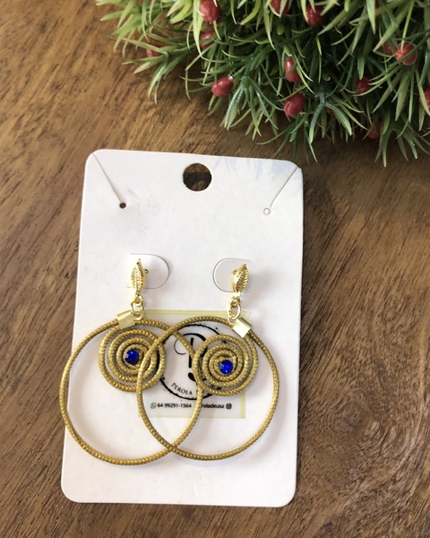 Brinco Capim Dourado Strass Azul