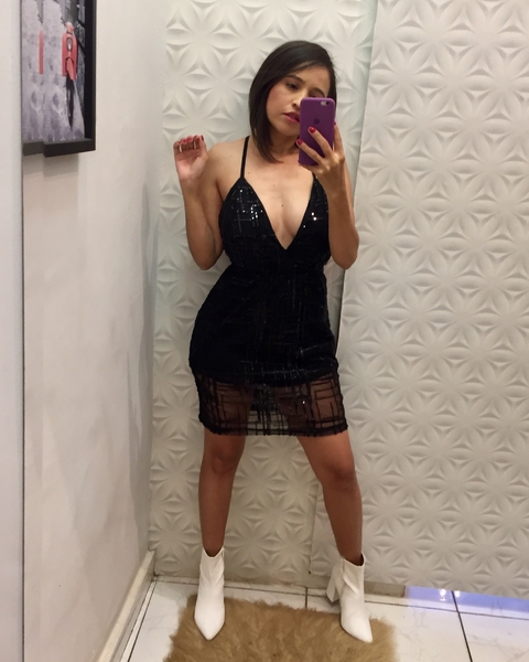 Vestido Sexy Paetês Preto