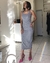Vestido Cinza Cavado Decote Costas
